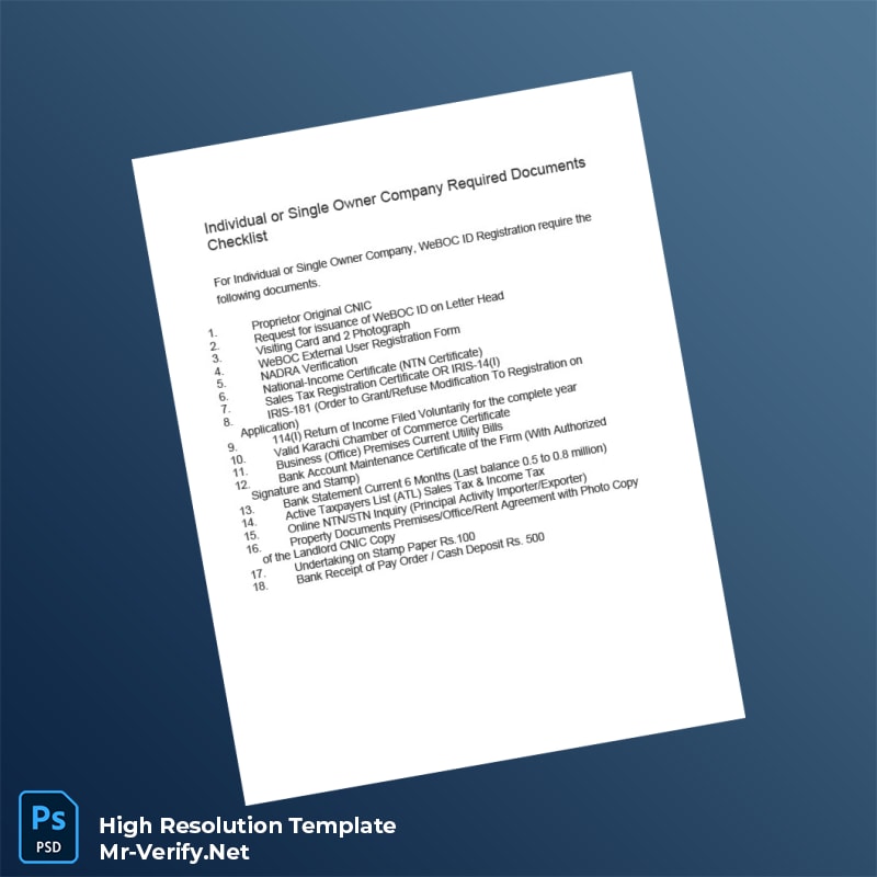 Pakistan Customs WeBOC Registration Certificate Checklist Word and Pdf Template 3 page Pakistan Customs WeBOC Registration Certificate Checklist Word and Pdf Template 3 page