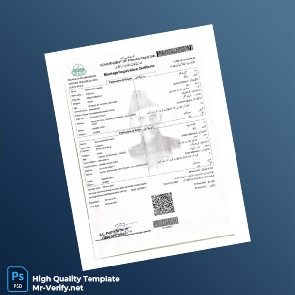 Pakistan Editable Marriage Registration Certificate Template in Word and PDF formats Pakistan Editable Marriage Registration Certificate Template in Word and PDF formats