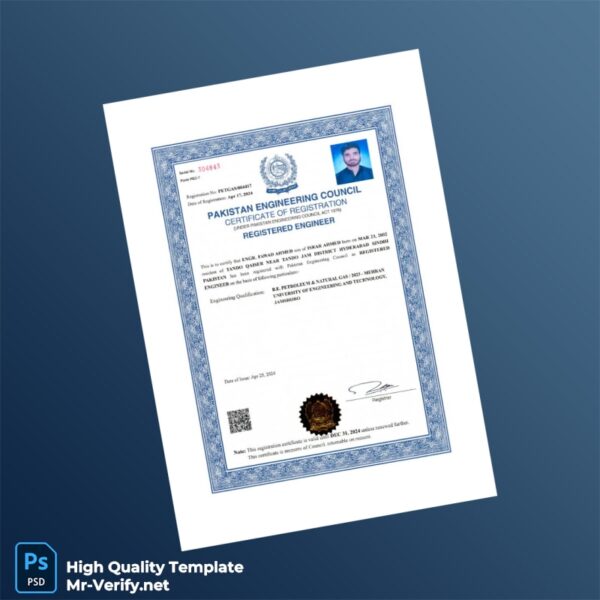 Pakistan Engineering Council Registration Certificate Template in Word and PDF formats