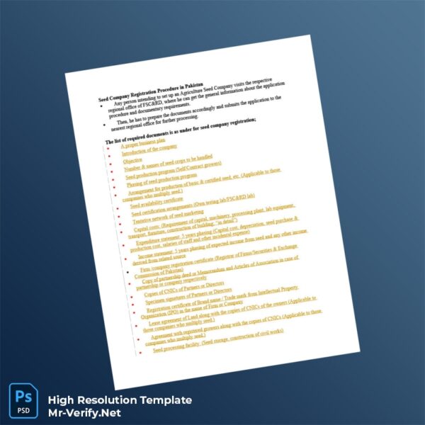 Editable Pakistan Federal Seed Certification and Registration Department Seed Company Registration Certificate Template in Word and PDF f 2 page