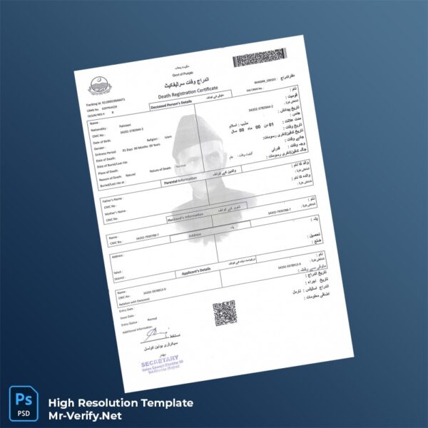 Editable Pakistan Government Death Registration Certificate Word and Pdf Template
