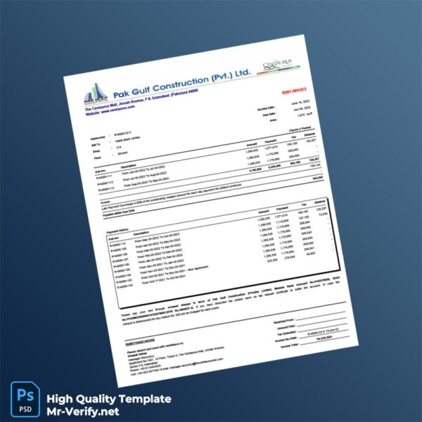 Pakistan Habib Bank Limited Invoice Template in Word and PDF formats