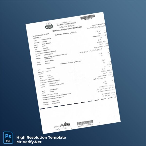 Editable Pakistan Marriage Registration Certificate Word and Pdf Template