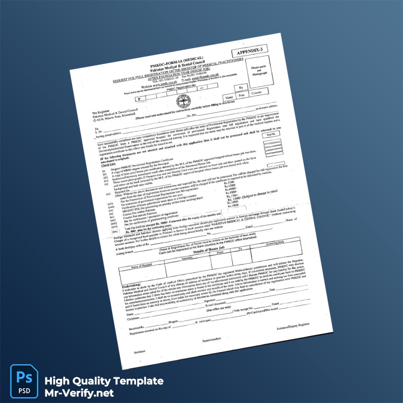 Pakistan Medical Dental Council Full Registration Certificate Template in Word and PDF formats 2 page Pakistan Medical Dental Council Full Registration Certificate Template in Word and PDF formats 2 page
