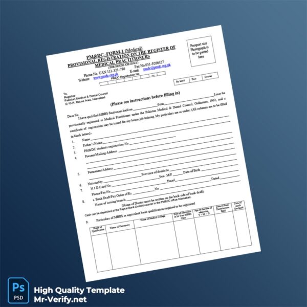Pakistan Medical Dental Council Provisional Registration Certificate Template in Word and PDF formats 3 page Pakistan Medical Dental Council Provisional Registration Certificate Template in Word and PDF formats 3 page