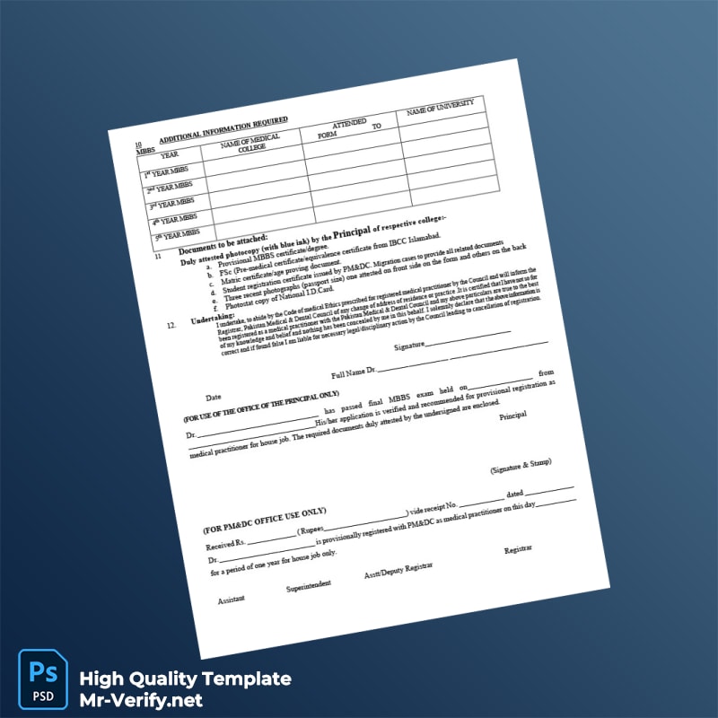 Pakistan Medical Dental Council Provisional Registration Certificate Template in Word and PDF formats 3 page Pakistan Medical Dental Council Provisional Registration Certificate Template in Word and PDF formats 3 page