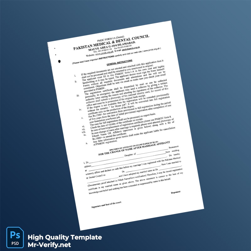 Pakistan Medical and Dental Council Registration Certificate Template in Word and PDF formats 2 page Pakistan Medical and Dental Council Registration Certificate Template in Word and PDF formats 2 page