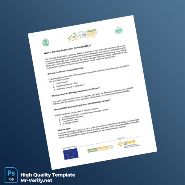 Pakistan NADRA Marriage Registration Certificate Template in Word and PDF formats Pakistan NADRA Marriage Registration Certificate Template in Word and PDF formats