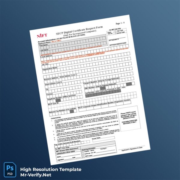 Editable Pakistan NIFT Digital Certificate Request Form Word and Pdf Template 4 page