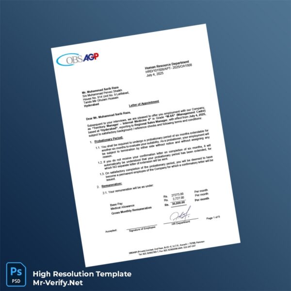 Editable Pakistan OBS AGP Employment Verification Letter Word and Pdf Template 7 page