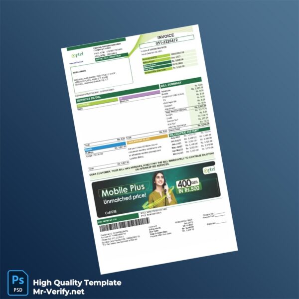 Pakistan PTCL Invoice Template in Word and PDF formats 2 page Pakistan PTCL Invoice Template in Word and PDF formats 2 page