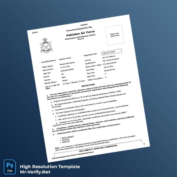 Editable Pakistan Pakistan Air Force Registration Certificate Word and Pdf Template 2 page Editable Pakistan Pakistan Air Force Registration Certificate Word and Pdf Template 2 page