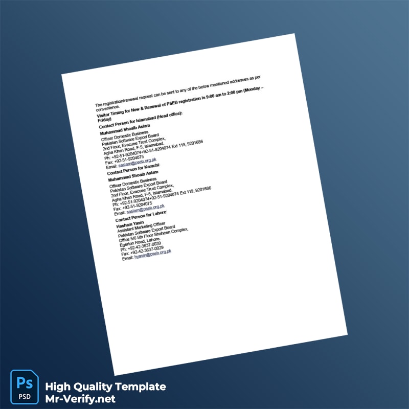 Pakistan Pakistan Software Export Board Business Registration Certificate Template in Word and PDF formats 3 page Pakistan Pakistan Software Export Board Business Registration Certificate Template in Word and PDF formats 3 page