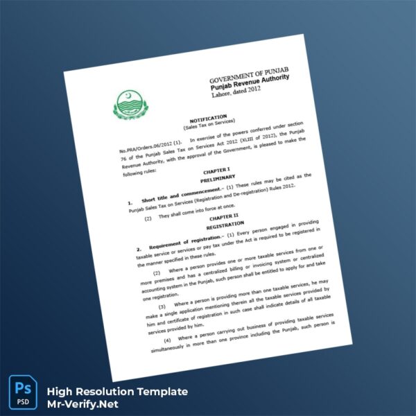 Editable Pakistan Punjab Revenue Authority Registration Certificate Word and Pdf Template 8 page Editable Pakistan Punjab Revenue Authority Registration Certificate Word and Pdf Template 8 page