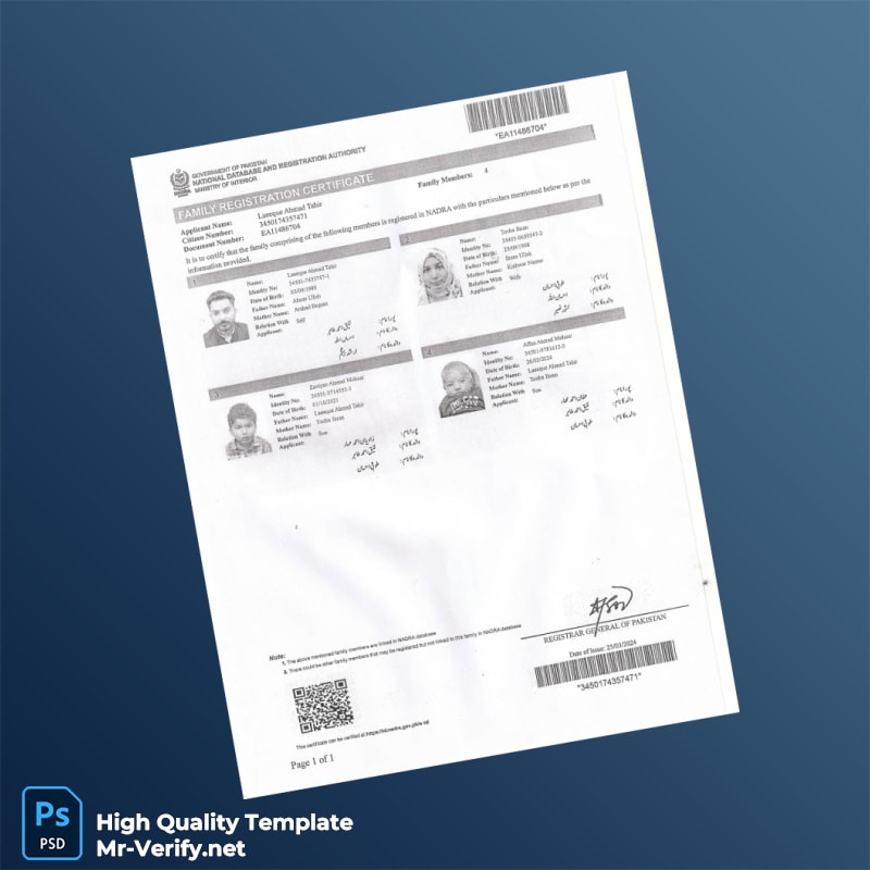 Pakistan Registrar General of Pakistan Editable Family Registration Certificate Template in Word and PDF formats Pakistan Registrar General of Pakistan Editable Family Registration Certificate Template in Word and PDF formats