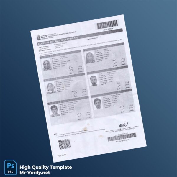 Pakistan Registrar General of Pakistan Family Registration Certificate Template in Word and PDF formats Pakistan Registrar General of Pakistan Family Registration Certificate Template in Word and PDF formats