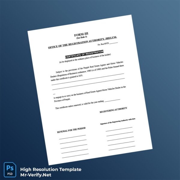 Editable Pakistan Registration Authority Certificate of Registration Word and Pdf Template