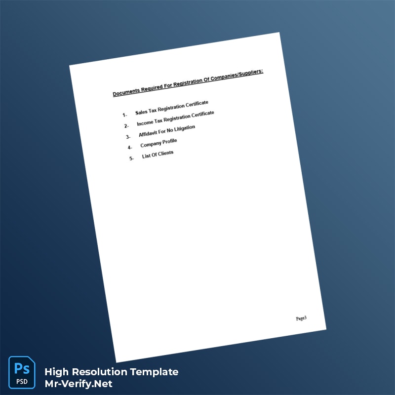 Editable Pakistan Sir Syed University of Engineering Technology Supplier Registration Form Word and Pdf Template 3 page Editable Pakistan Sir Syed University of Engineering Technology Supplier Registration Form Word and Pdf Template 3 page