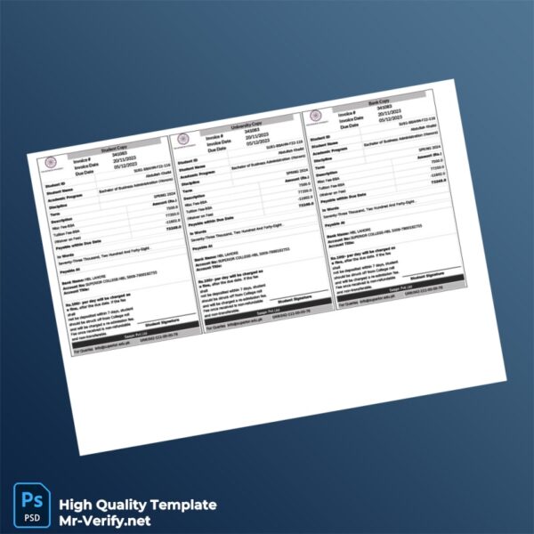 Pakistan Superior College Invoice Template in Word and PDF formats