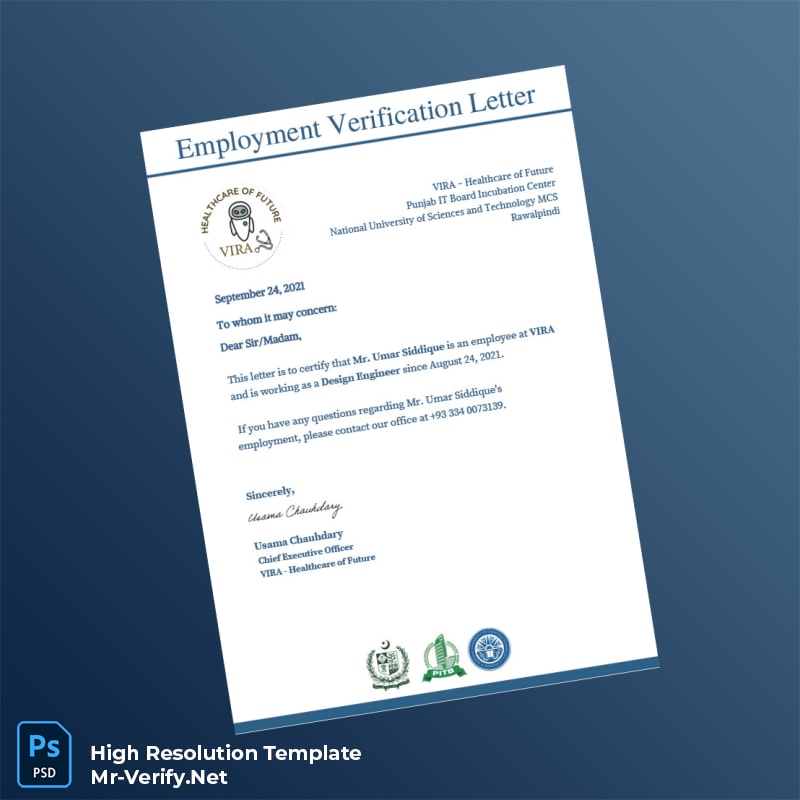 Editable Pakistan VIRA Employment Verification Letter Word and Pdf Template Editable Pakistan VIRA Employment Verification Letter Word and Pdf Template