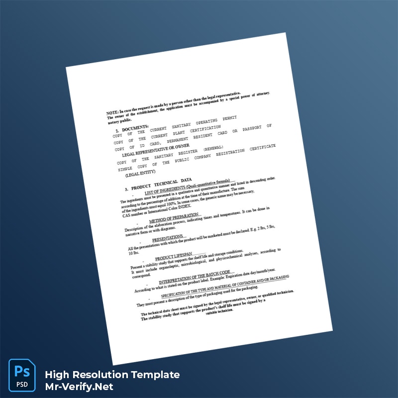 Editable Panama Ministry of Health Food Sanitary Registration Certificate Word and Pdf Template 6 page Editable Panama Ministry of Health Food Sanitary Registration Certificate Word and Pdf Template 6 page