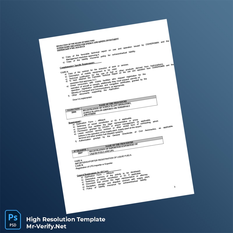 Editable Peru OSINERGMIN Business Registration Certificate Word and Pdf Template 8 page Editable Peru OSINERGMIN Business Registration Certificate Word and Pdf Template 8 page