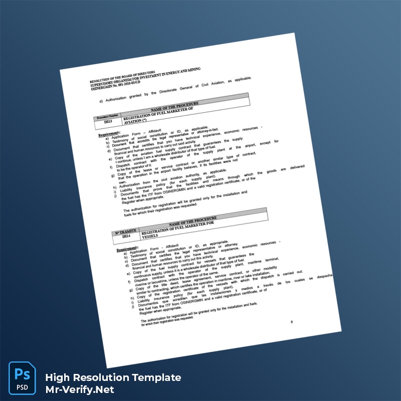 Editable Peru OSINERGMIN Business Registration Certificate Word and Pdf Template 8 page Editable Peru OSINERGMIN Business Registration Certificate Word and Pdf Template 8 page