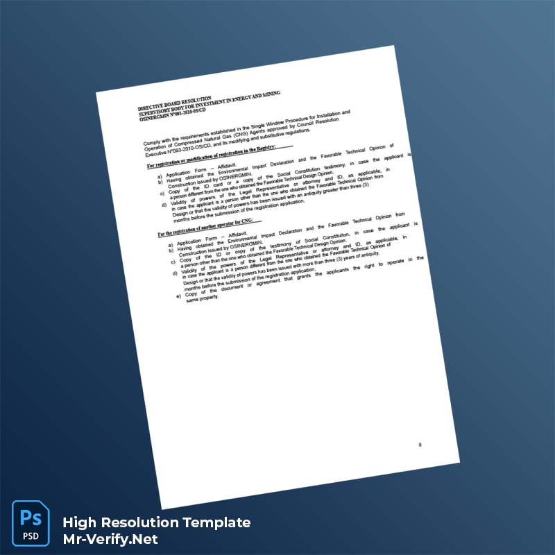 Editable Peru OSINERGMIN Business Registration Certificate Word and Pdf Template 8 page Editable Peru OSINERGMIN Business Registration Certificate Word and Pdf Template 8 page