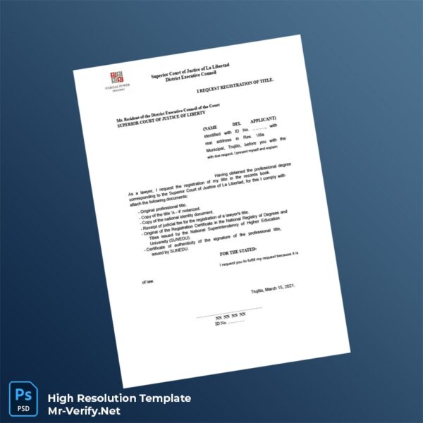 Editable Peru Superior Court of Justice Title Registration Certificate Word and Pdf Template