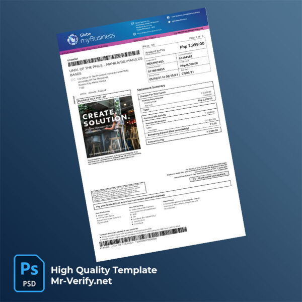 Philippines University of the Philippines Editable Mobile Data Bill Template in Word and PDF formats