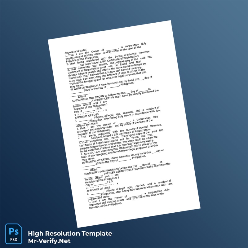 Editable Philippines Affidavit of Loss Registration Certificate Word and Pdf Template 5 page Editable Philippines Affidavit of Loss Registration Certificate Word and Pdf Template 5 page