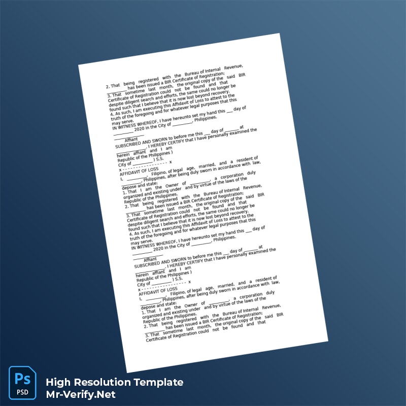 Editable Philippines Affidavit of Loss Registration Certificate Word and Pdf Template 5 page Editable Philippines Affidavit of Loss Registration Certificate Word and Pdf Template 5 page