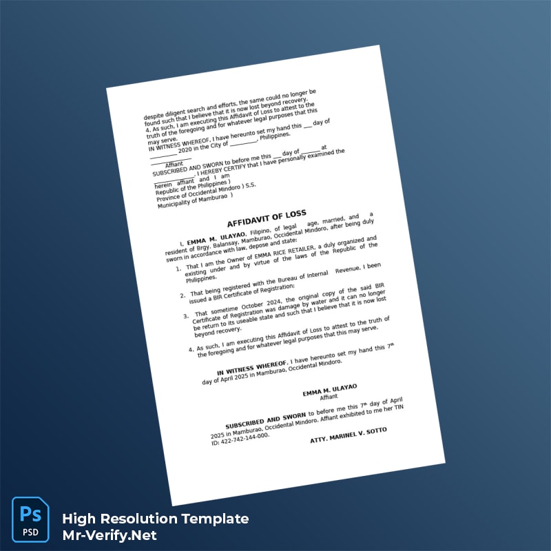 Editable Philippines Affidavit of Loss Registration Certificate Word and Pdf Template 5 page Editable Philippines Affidavit of Loss Registration Certificate Word and Pdf Template 5 page