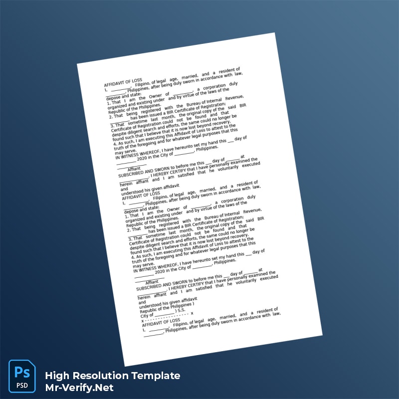 Editable Philippines Affidavit of Loss Registration Certificate Word and Pdf Template 5 page Editable Philippines Affidavit of Loss Registration Certificate Word and Pdf Template 5 page