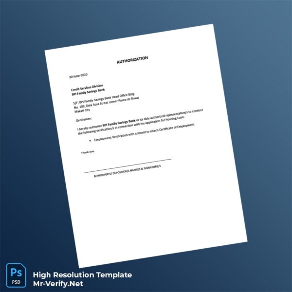 Editable Philippines BPI Family Savings Bank Employment Verification Letter Word and Pdf Template