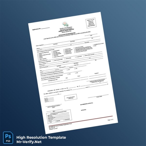 Editable Philippines Bureau of Animal Industry Animal Facilities Registration Form Word and Pdf Template 2 page
