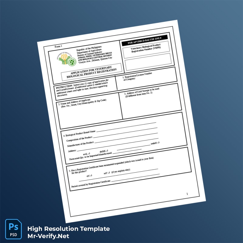 Editable Philippines Bureau of Animal Industry Application for Veterinary Biological Product Registration Template in Word and PDF format 3 page Editable Philippines Bureau of Animal Industry Application for Veterinary Biological Product Registration Template in Word and PDF format 3 page