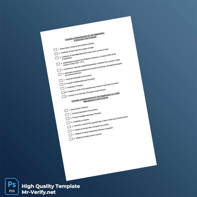 Philippines Bureau of Animal Industry Feed Product Registration Certificate Template in Word and PDF formats 2 page Philippines Bureau of Animal Industry Feed Product Registration Certificate Template in Word and PDF formats 2 page