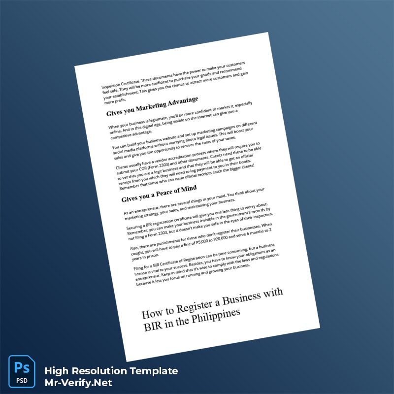 Philippines Bureau of Internal Revenue Business Registration Certificate Word and Pdf Template 6 page Philippines Bureau of Internal Revenue Business Registration Certificate Word and Pdf Template 6 page