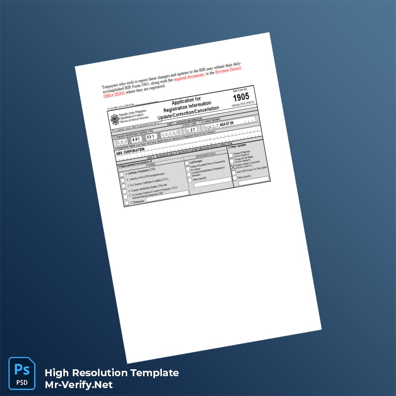 Philippines Bureau of Internal Revenue Business Registration Certificate Word and Pdf Template 6 page Philippines Bureau of Internal Revenue Business Registration Certificate Word and Pdf Template 6 page