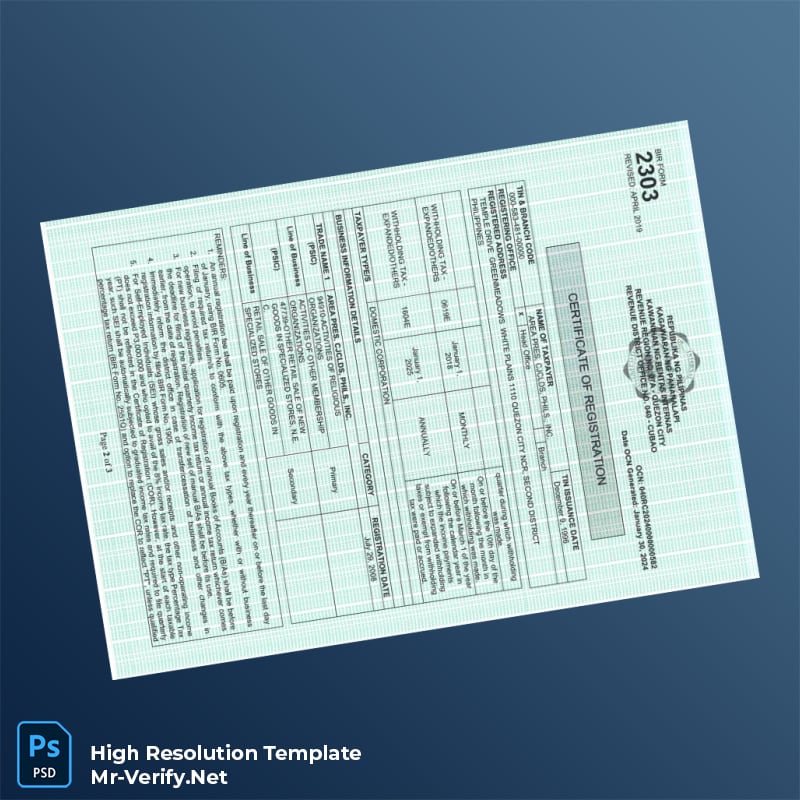 Editable Philippines Bureau of Internal Revenue Certificate of Registration Word and Pdf Template 3 page Editable Philippines Bureau of Internal Revenue Certificate of Registration Word and Pdf Template 3 page
