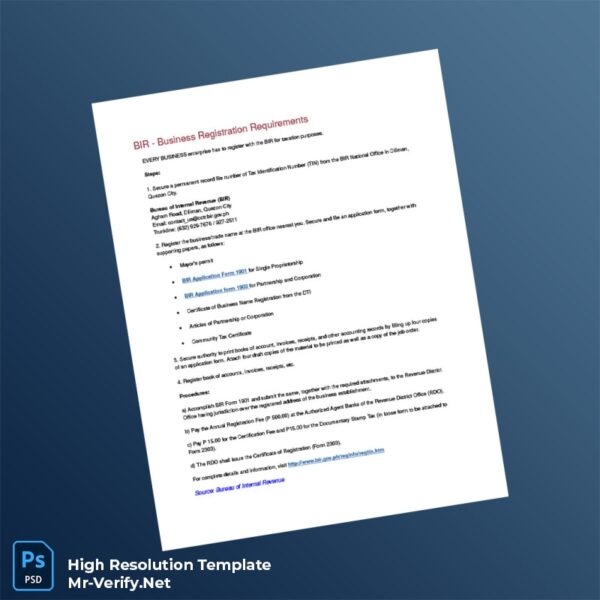 Editable Philippines Bureau of Internal Revenue Registration Certificate Word and Pdf Template 3 page Editable Philippines Bureau of Internal Revenue Registration Certificate Word and Pdf Template 3 page