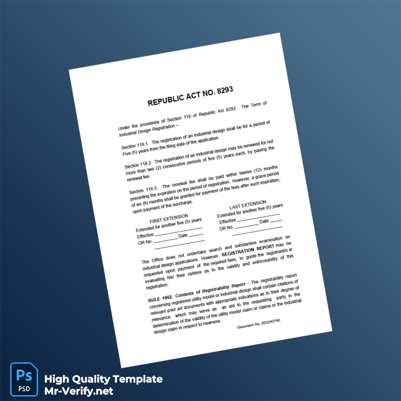 Philippines Bureau of Patents Industrial Design Registration Certificate Template in Word and PDF formats 5 page Philippines Bureau of Patents Industrial Design Registration Certificate Template in Word and PDF formats 5 page
