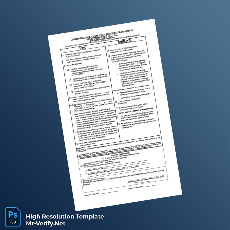 Editable Philippines DOLE Certificate of Registration Checklist Word and Pdf Template Editable Philippines DOLE Certificate of Registration Checklist Word and Pdf Template