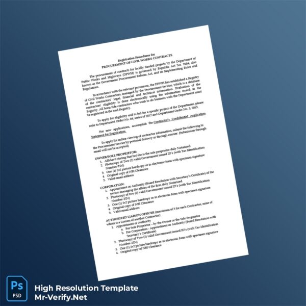 Philippines DPWH Editable Registration Certificate Word and Pdf Template 3 page Philippines DPWH Editable Registration Certificate Word and Pdf Template 3 page