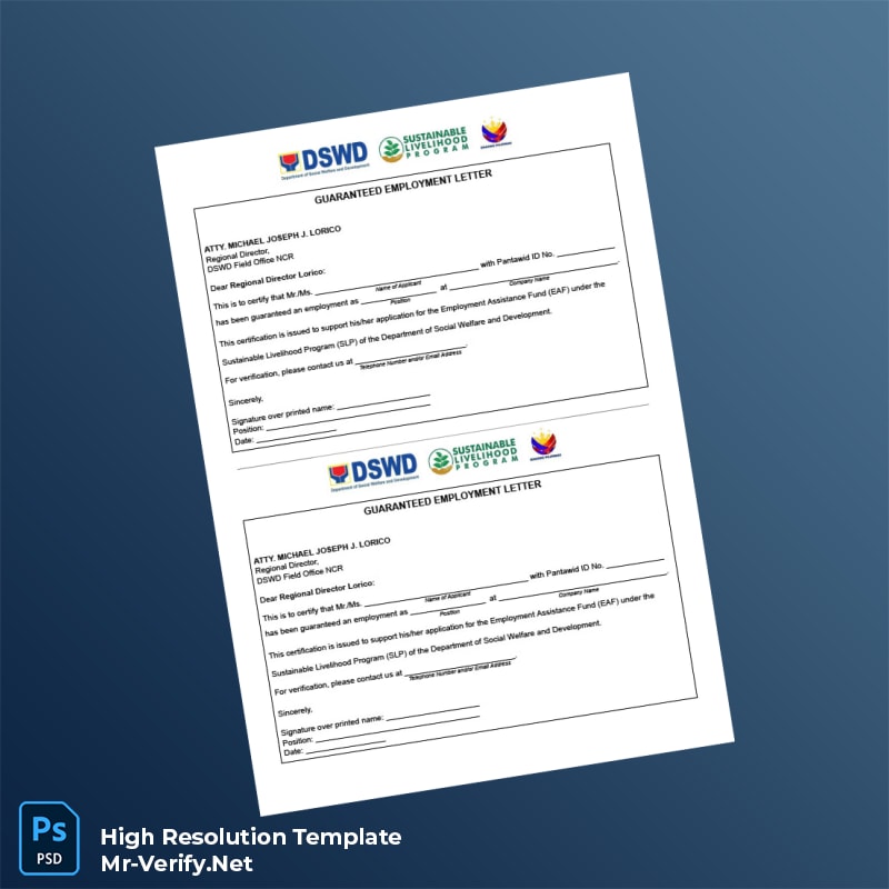 Editable Philippines DSWD Guaranteed Employment Letter Word and Pdf Template Editable Philippines DSWD Guaranteed Employment Letter Word and Pdf Template