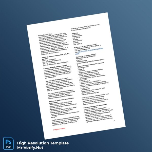 Editable Philippines DTI Business Registration Certificate Word and Pdf Template 6 page
