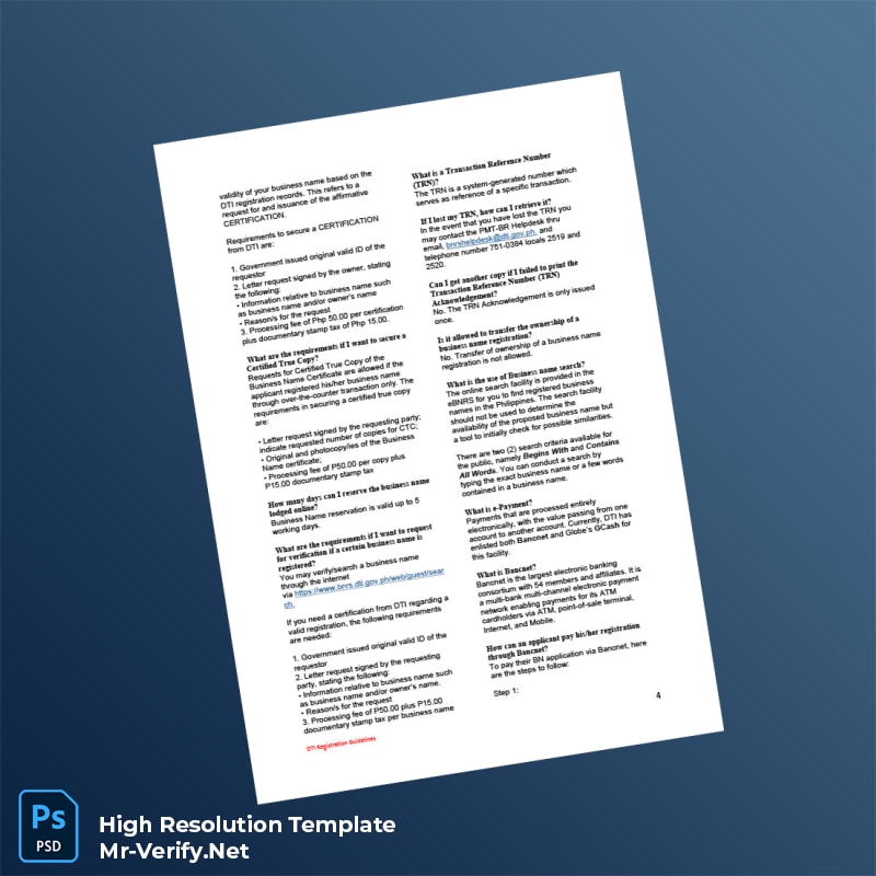 Editable Philippines DTI Business Registration Certificate Word and Pdf Template 6 page Editable Philippines DTI Business Registration Certificate Word and Pdf Template 6 page