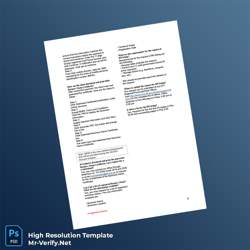 Editable Philippines DTI Business Registration Certificate Word and Pdf Template 6 page Editable Philippines DTI Business Registration Certificate Word and Pdf Template 6 page
