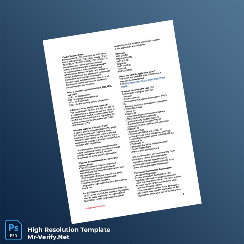 Editable Philippines DTI Business Registration Certificate Word and Pdf Template 6 page Editable Philippines DTI Business Registration Certificate Word and Pdf Template 6 page